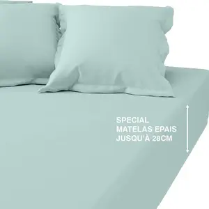Drap-housse grand bonnet coton TERTIO® - Bleu Glacier pas cher