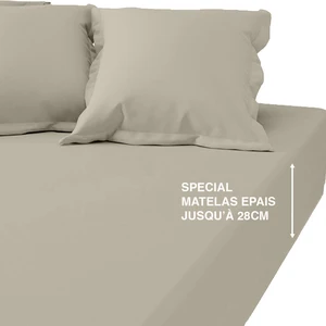 Drap-housse grand bonnet coton TERTIO® - Gris Galet pas cher