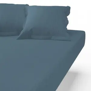 3S. x Tertio (Nos Unis) Drap housse Gaze de coton - Bleu Orage TERTIO® pas cher