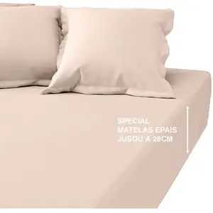 Drap housse grand bonnet Percale de coton TERTIO® - beige rosé pas cher