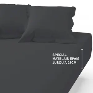 Drap-housse grand bonnet coton TERTIO - Gris Anthracite pas cher