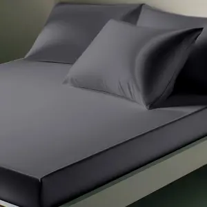 Drap Housse satin de coton uni TERTIO® - Gris anthracite foncé pas cher