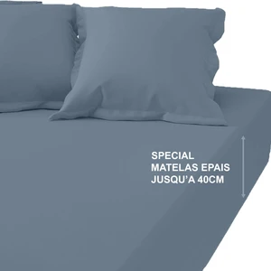 Drap-housse grand bonnet XL Coton Tertio® - Bleu Orage pas cher
