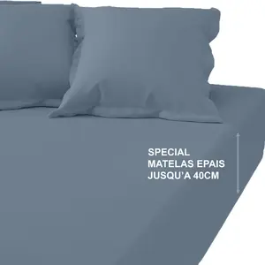 Drap-housse grand bonnet XL Coton Tertio® - Bleu Orage pas cher