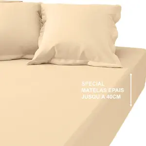 Drap-housse grand bonnet XL Coton Tertio® - Écru pas cher