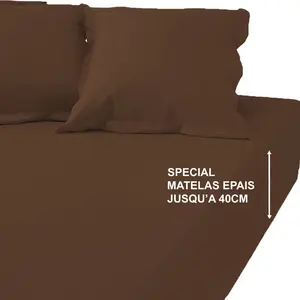 Drap-housse grand bonnet XL Coton Tertio® - Chocolat pas cher