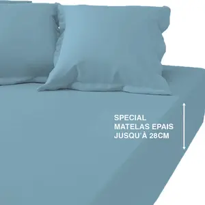 Drap-housse grand bonnet polycoton TERTIO® - Bleu Lagon pas cher