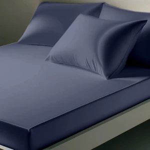 Drap Housse satin de Coton uni TERTIO® - Bleu Indigo pas cher