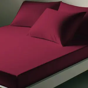 3S. x Tertio (Nos Unis) Drap-housse percale de coton TERTIO® - Bordeau... pas cher