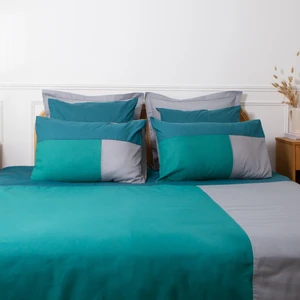 3S. x Collection (Nos Imprimés) Housse de couette coton TRIO - Bleu Canard / Gris pas cher