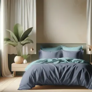 Housse de couette coton TERTIO® - Bleu Glacier / Bleu Orage pas cher