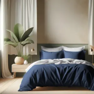 Housse de couette Coton TERTIO® - Blanc / Bleu indigo pas cher