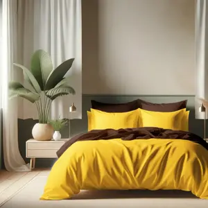 Housse de Couette Coton TERTIO® - Curry / Chocolat pas cher