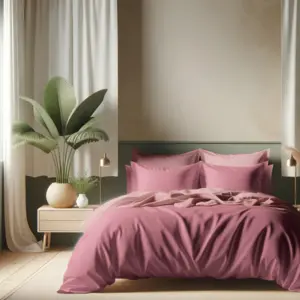 Housse de couette Coton TERTIO® - Vieux rose / Rose blush pas cher