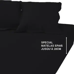 Drap-housse grand bonnet polycoton TERTIO® - Noir pas cher