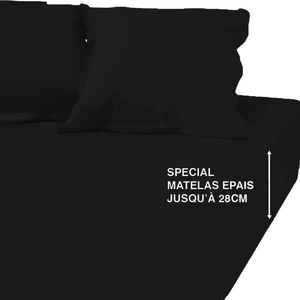 Drap-housse grand bonnet polycoton TERTIO® - Noir pas cher