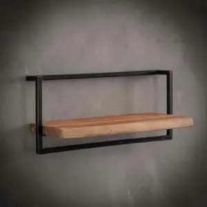 Pier import Etagère murale bord naturel en acacia massif cadre acier vieilli L65cm pas cher