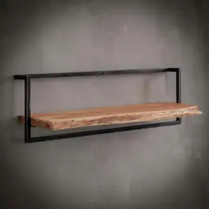 Pier import Etagère murale bord naturel en acacia massif cadre acier L100cm pas cher