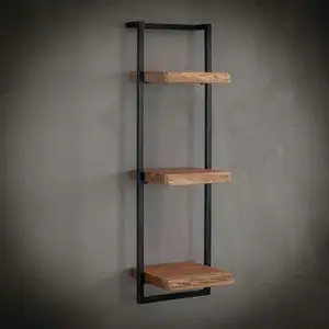 Pier import Etagère murale verticale 3 niveaux en acacia massif cadre acier pas cher