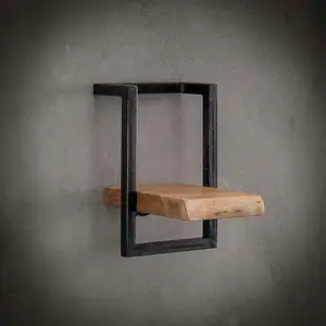 Pier import Etagère murale bord naturel en acacia massif cadre acier vieilli L20cm pas cher