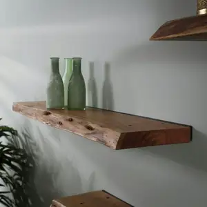 Pier import Etagère murale bord naturel en acacia massif L90cm pas cher