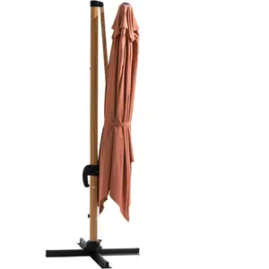 Comparateur de prix : OVIALA Parasol déporté 3x3m et dalle à lester sur roues effet bois argile