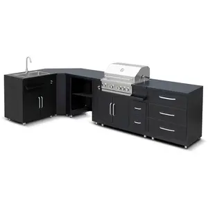 Comparateur de prix : Oviala Cuisine d'extérieur angle 5 éléments avec évier et barbecue