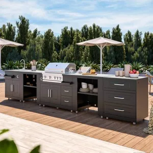Comparateur de prix : Oviala Cuisine d'extérieur angle 5 éléments avec évier et barbecue
