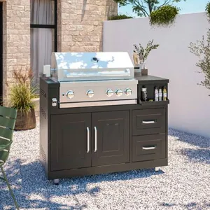 Comparateur de prix : OVIALA Meuble barbecue gaz 4 brûleurs et rôtissoire pour cuisine extérieure