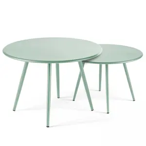 Lot de 2 tables basses ronde en acier vert sauge 50 cm Palavas Oviala pas cher