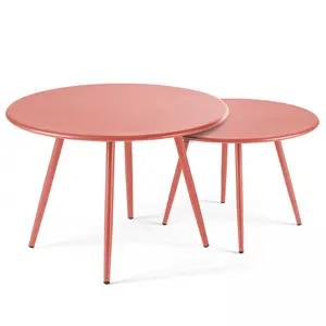 OVIALA Lot de 2 tables basses ronde en acier argile 50 cm pas cher