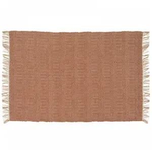 OVIALA Tapis à franges en jute naturel tissé main terracotta 160 x 230 cm pas cher