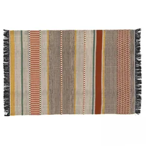 Tapis en laine tissé à plat avec motifs et franges 160 x 230 cm  Oviala pas cher