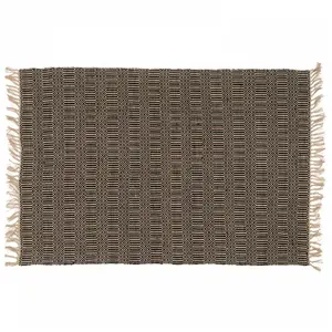 Oviala - Tapis à franges en jute naturel tissé main noir 160 x 230 cm pas cher