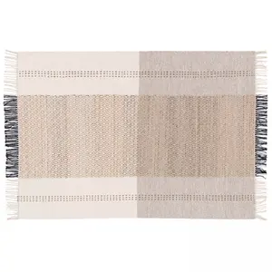 Oviala Tapis en laine et jute tissé à plat à motifs géométriques 200 x 290 cm