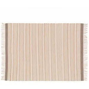 OVIALA Tapis rectangulaire rayé en laine et jute tissé à plat 80 x 200 cm pas cher