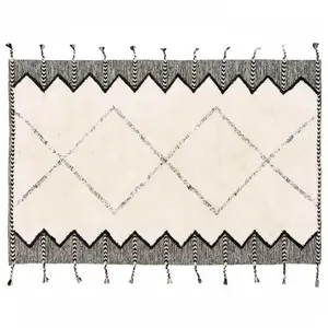 Tapis rectangulaire berbère en coton tufté à franges 80 x 200 cm  Oviala pas cher