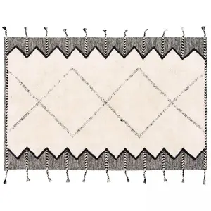 Tapis rectangulaire berbère en coton tufté à franges 160 x 230 cm  Oviala