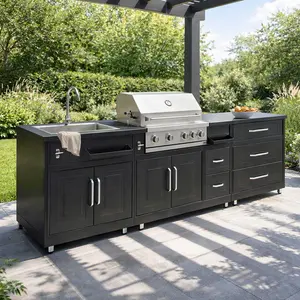 Comparateur de prix : Cuisine extérieure acier 3 éléments avec barbecue - Oviala Memphis
