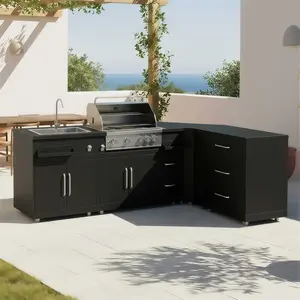 Cuisine extérieure acier 4 éléments avec barbecue - Oviala Memphis pas cher