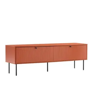 Oviala Meuble TV 2 portes en acier et MDF décor mélaminé 150 cm orange pas cher