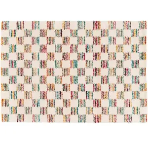 Oviala Tapis rectangulaire à poils longs motif carré multicolore 120 x 170 cm pas cher