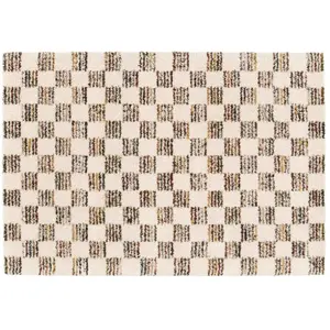 Comparateur de prix : Oviala Tapis rectangulaire à poils longs motif carré marron 120 x 170 cm