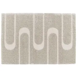 Oviala Tapis rectangulaire à poils longs motif géométrique taupe 120 x 170 cm pas cher
