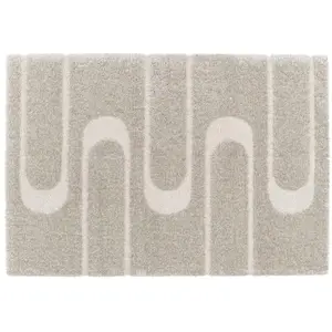 Oviala Tapis rectangulaire à poils longs motif géométrique taupe 160 x 230 cm pas cher