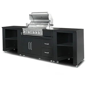 Comparateur de prix : OVIALA Cuisine d'extérieur 3 élements avec barbecue noir