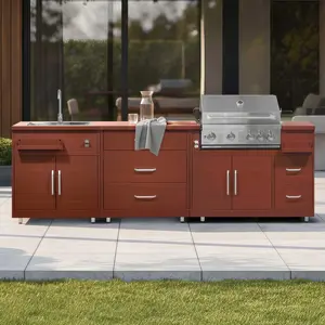 Comparateur de prix : Cuisine extérieure acier 3 éléments avec barbecue brique - Oviala Memp...