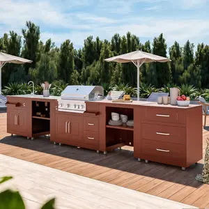Comparateur de prix : Cuisine d'extérieur angle 5 éléments avec évier et barbecue brique - O...