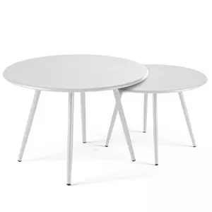 Oviala - Lot de 2 tables basses ronde en acier blanc - Palavas pas cher