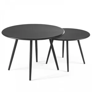 OVIALA Lot de 2 tables basses ronde en acier anthracite - Palavas pas cher